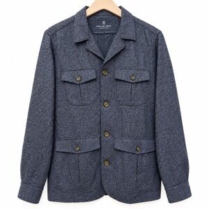 Emanuel Berg Mens Blue Wool Silk "Ryan"Overshirt Jacket Size 48 EU